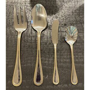 Wallace 18/10 Stainless Gold Royal Bead Set Of 4 Hostess Serving‎ Pieces Vintage